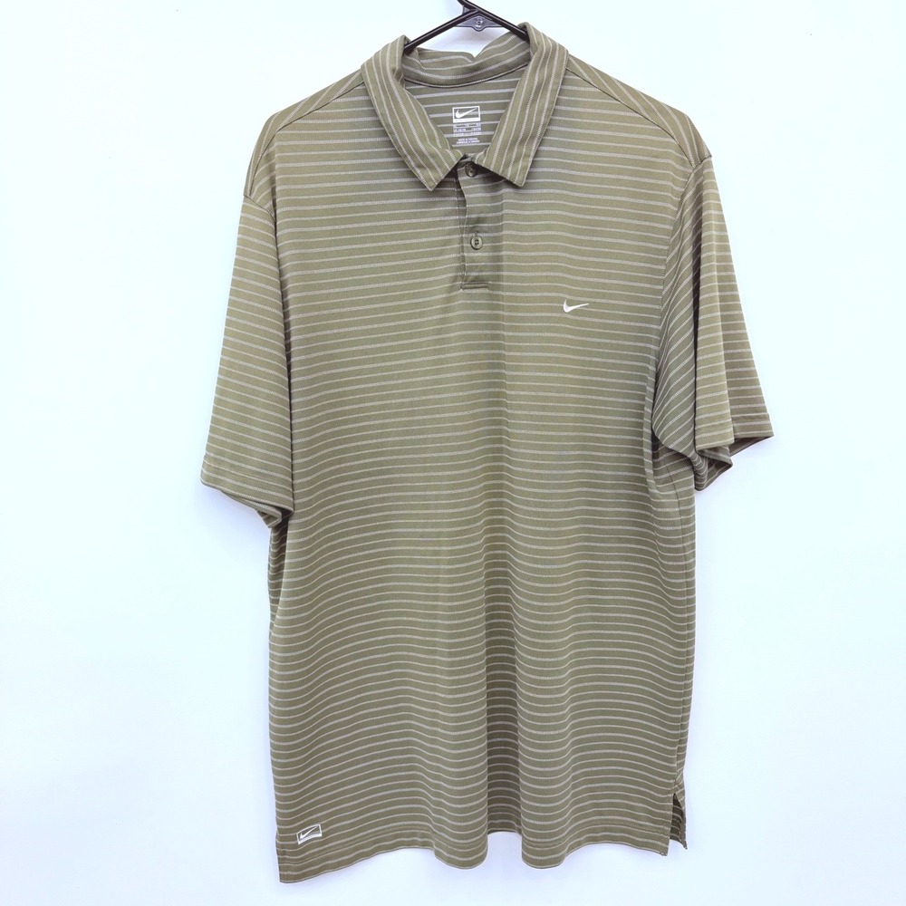 Nike Polo Shirt Performance Striped Golf Mens XL‎ Olive Green